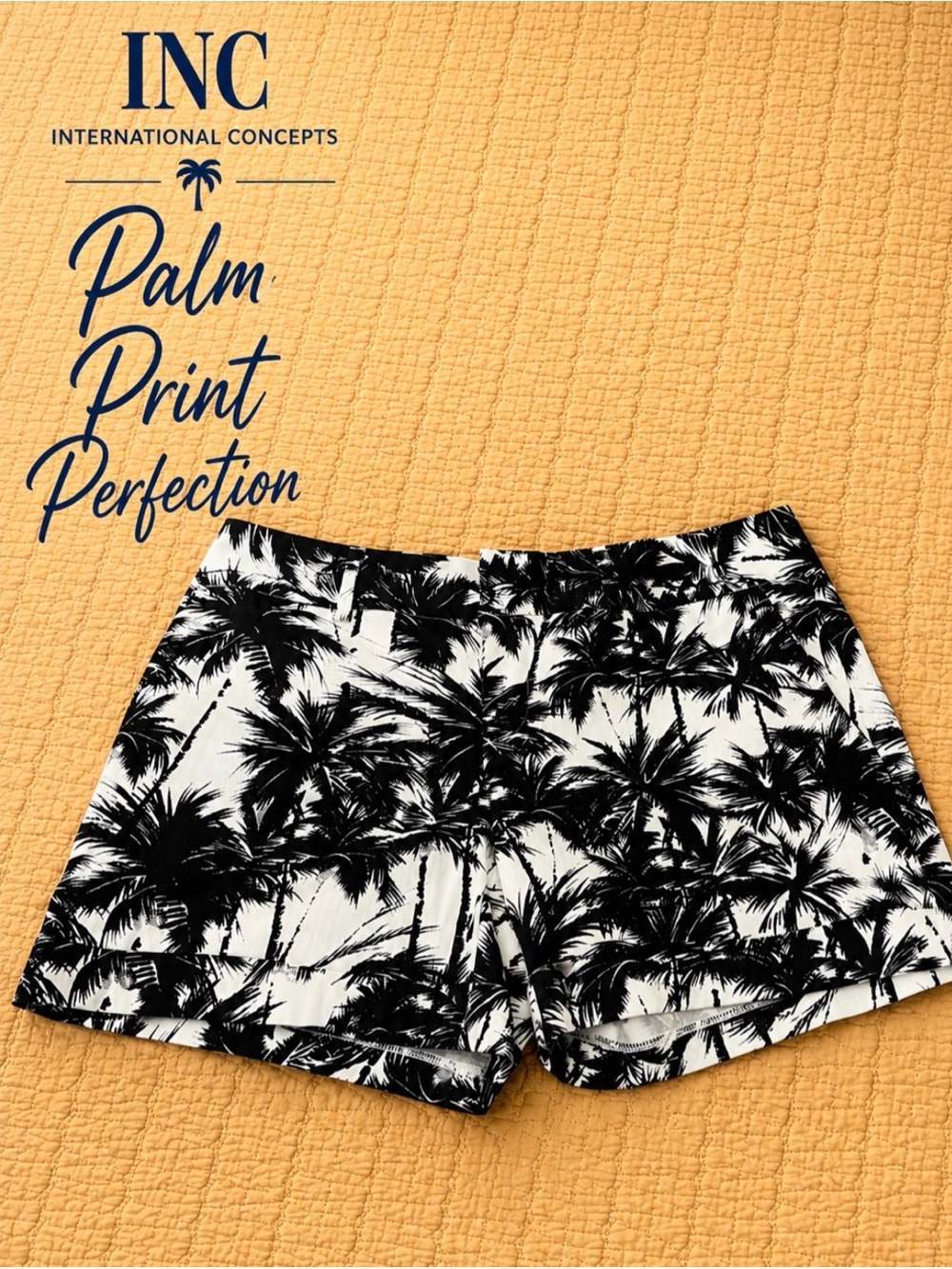 INC International Concepts Palm Print Shorts Black White Size 8 Cotton Stretch